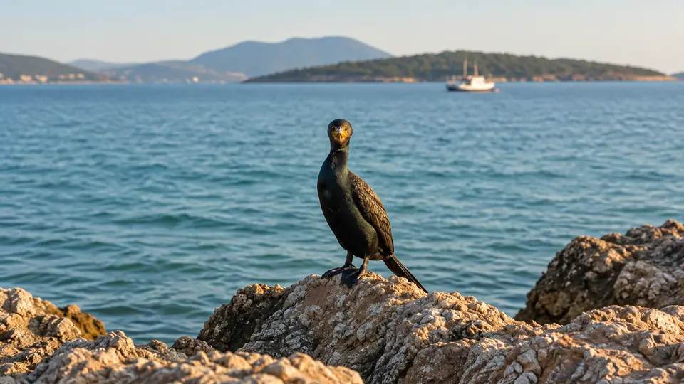 Pygmy Cormorant in its natural habitat, AI illustration