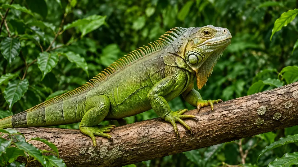Green Iguana in its natural habitat, AI illustration