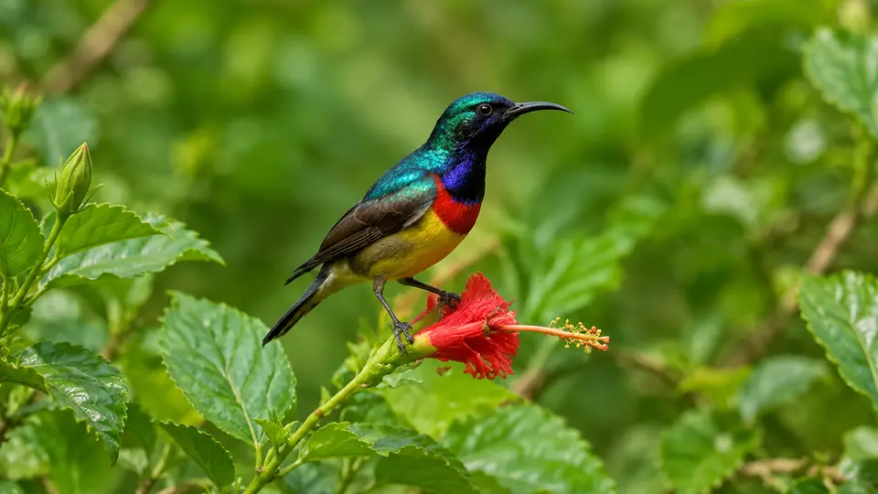 Seychelles Sunbird in its natural habitat, AI illustration